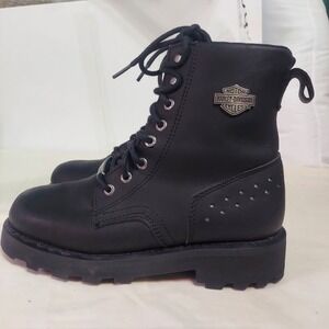 Harley Davidson Womens Black Leather Lace Up Motorcycle Boots Size 7.5 M